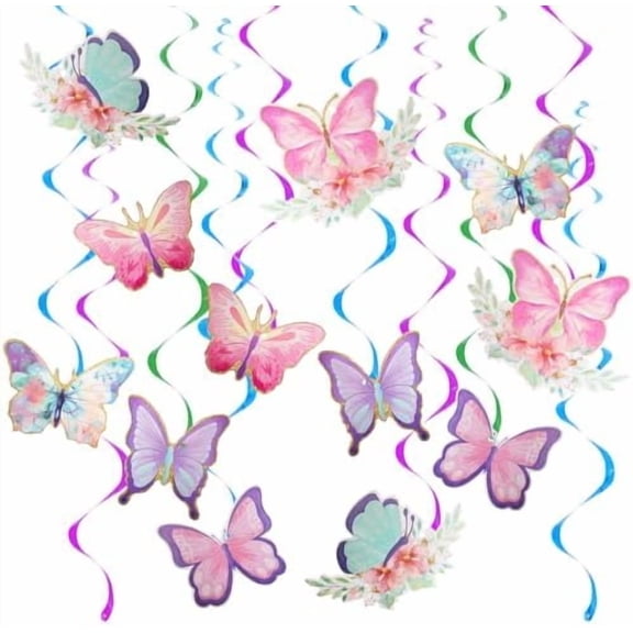 30 Pcs Butterfly Hanging Swirl Decorations Hanging Butterfly Party Decoration for Baby Shower Party Wedding Room Spring Summer Garden Party Wall Decor