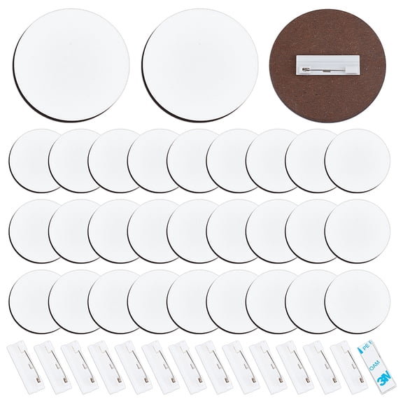 30 Pcs Buttons Badge Sublimation Blank 3 Inch Wooden Sublimation Buttons Pins Heat Transfer Blank Badge