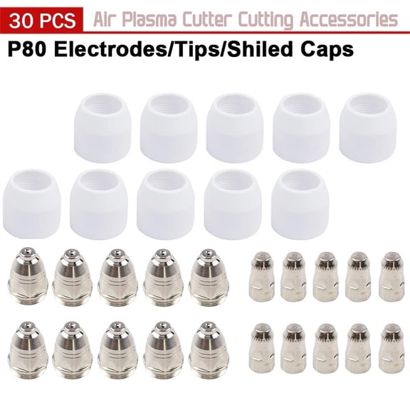 30 Pcs CUT80 LG80 80A Plasma Cutter P80 Shield Porcelain Cup Electrode Tip For Welding Equipment Accessories