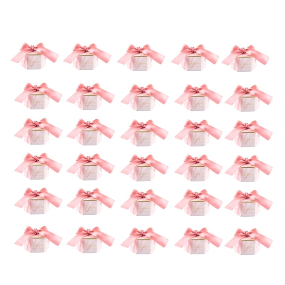 30 Pcs Candy Box Paper Gift Boxes Wedding Party Favors Ribbon (Pink)