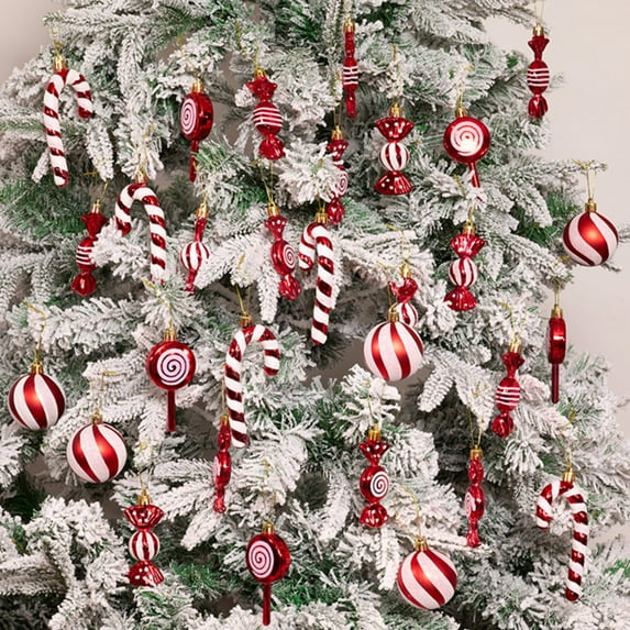 30 Pcs Candy Cane Christmas Decorations,Shatterproof Plastic Red and White Candies Christmas Tree Hanging Ornaments for Home Holiday Christmas Tree Ornaments