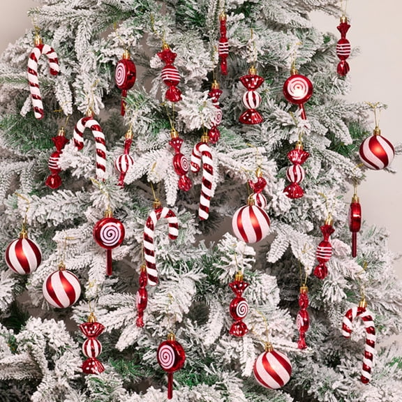 30 Pcs Candy Cane Christmas Decorations,Shatterproof Plastic Red and White Candies Christmas Tree Hanging Ornaments for Home Holiday Christmas Tree Ornaments