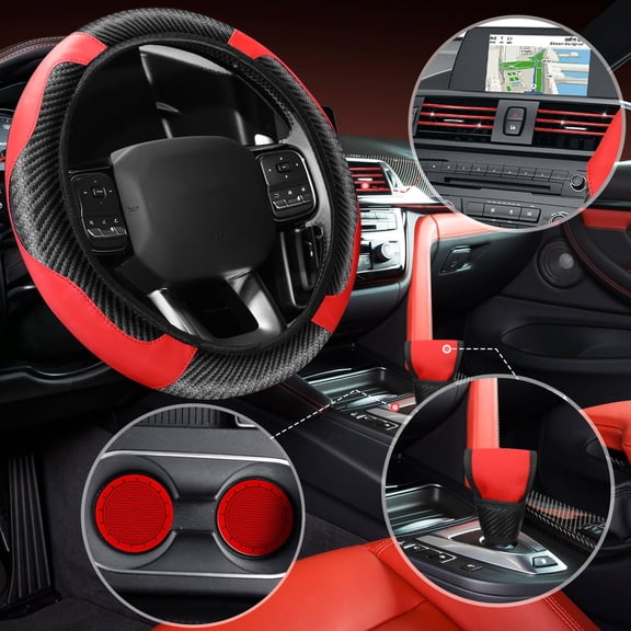30 Pcs Car Interior Accessories Kit – PU Leather Auto Trim Set, Steering Wheel & Seat Belt Covers, Vent Strips (Floor Mats NOT Included)