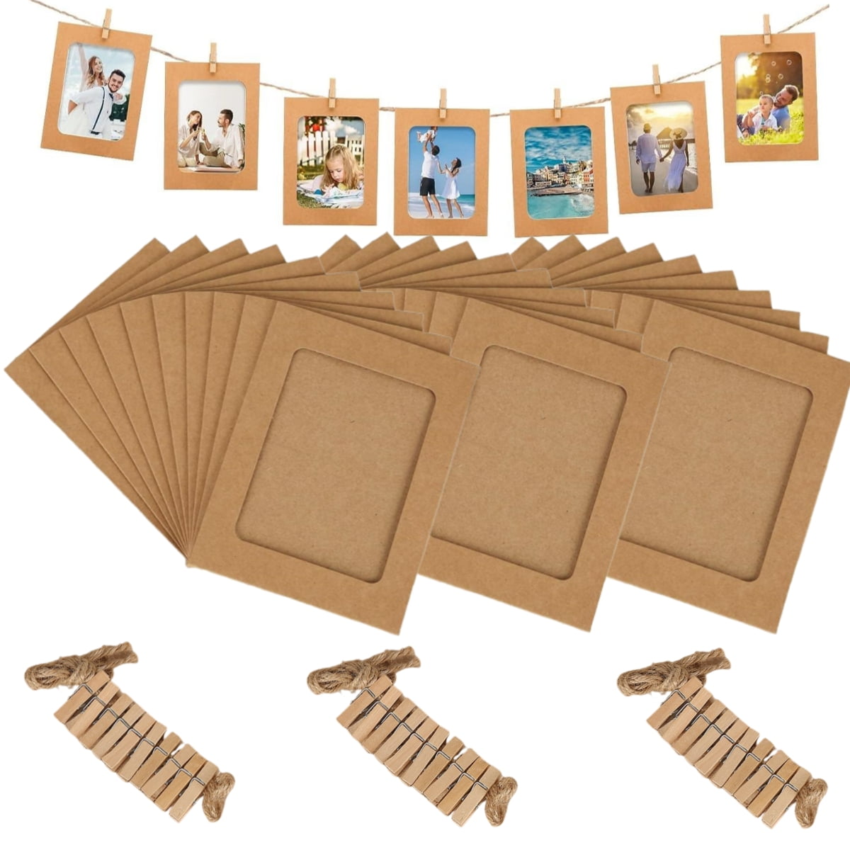 Enenes Paper Picture Frames, 4x6 Paper Photo Frame, 50 PCS DIY Cardboard  Picture Frames with 50PCS Wood Clips and 5PCS Jute Twine for Home School  and