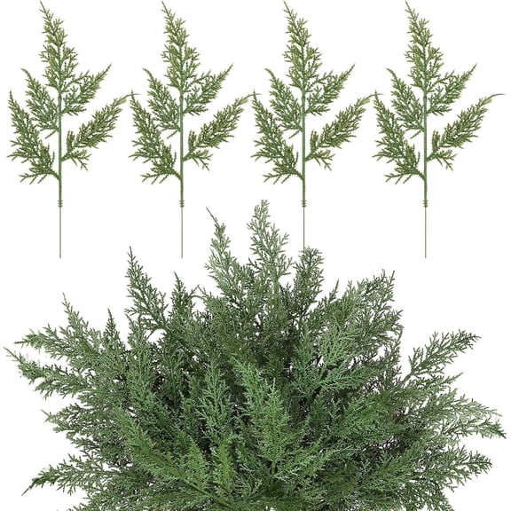 30 Pcs Christmas Artificial Pine Branches Faux Cedar Picks Floral Sprays 11 x 5.5 Inch Glitter Greenery Stems Pine Needles Twig for Xmas Vase Filler Home Garland DIY Wreath Decoration