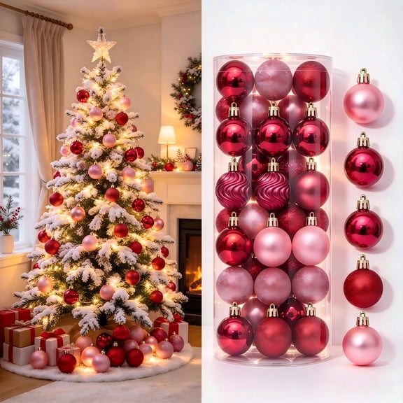 30 Pcs Christmas Ball Ornaments 1.57 in Shatterproof Plastic Christmas Tree Ornaments Assorted Finishes Shiny Glitter Embossed Hanging Baubles for Xmas Tree Wreath Holiday Home Decor