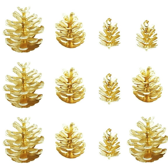 30 Pcs Christmas Pine Cones,Bexikou Artificial Pine Cones Christmas Tree Decorations for Fall Garland Decor Christmas Tree Ornaments Winter Vase Filler,3 Sizes Golden