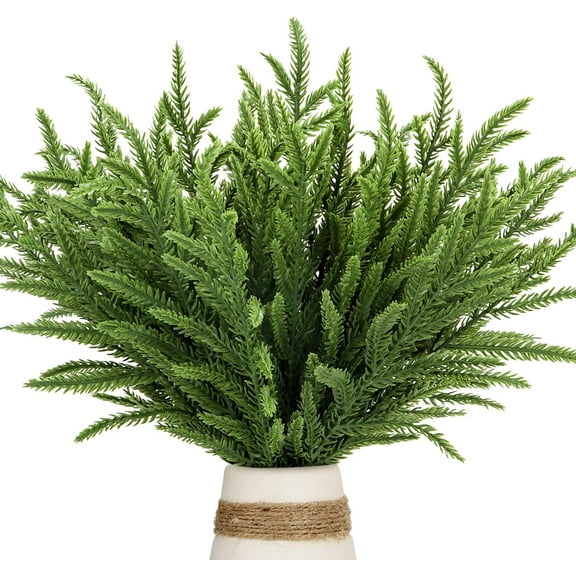 30 Pcs Christmas Real Touch Norfolk Stems, 15Inch Artificial Pine Branches Faux Evergreen Pine Sprigs Fake Foliage Greenery Picks for Christmas Wreath Making DIY Crafts Home Decoration (30, Green)
