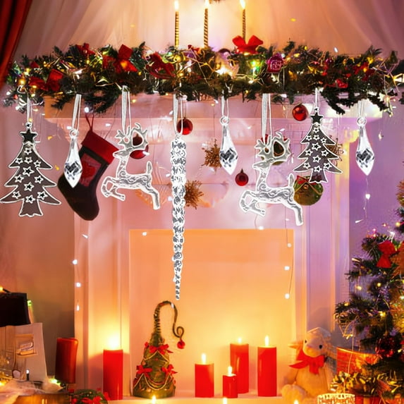 30 Pcs Christmas Snowflake Icicles Hanging Ornaments, Clear Beautiful Pendant for Christmas Decorations or Tree Decoration 1 Set White