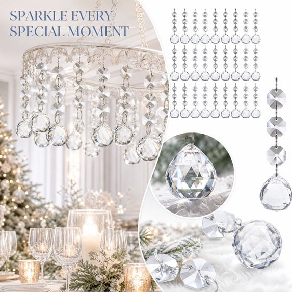 30 Pcs Clear Ornaments for Crafts, Sparkling Crystal Snowflake Hanging Decor for Christmas Tree Wedding Party, Christmas Decorations Set