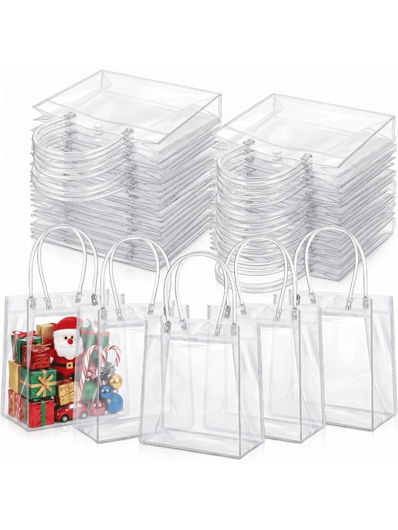 30 Pcs Clear Plastic Gift Bags With Handles, Reusable Transparent Goodie Bags 6.35.92.8 Inches For Party Wedding Birthday Favors