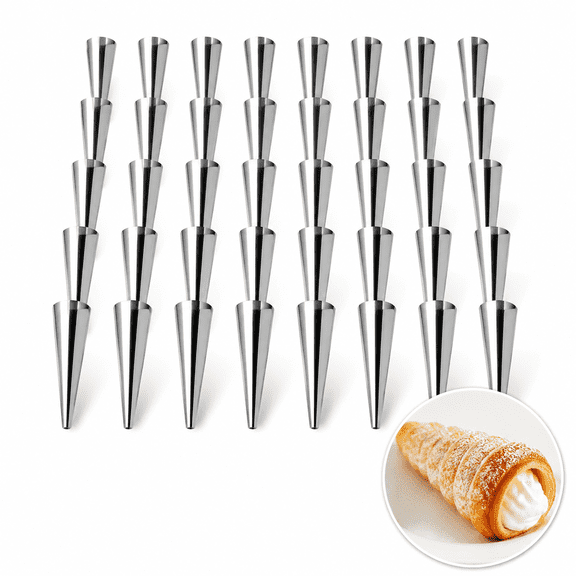 Artrylin 30 Pcs Cream Horn Forms,Non-Stick Cream Horn Cones Tubes,Stainless Steel Conical Croissant Pastry Baking Moulds,Cannoli Form Roll Mold Corner Shaper,Cream Horn Molds for Snack Party (Silver)