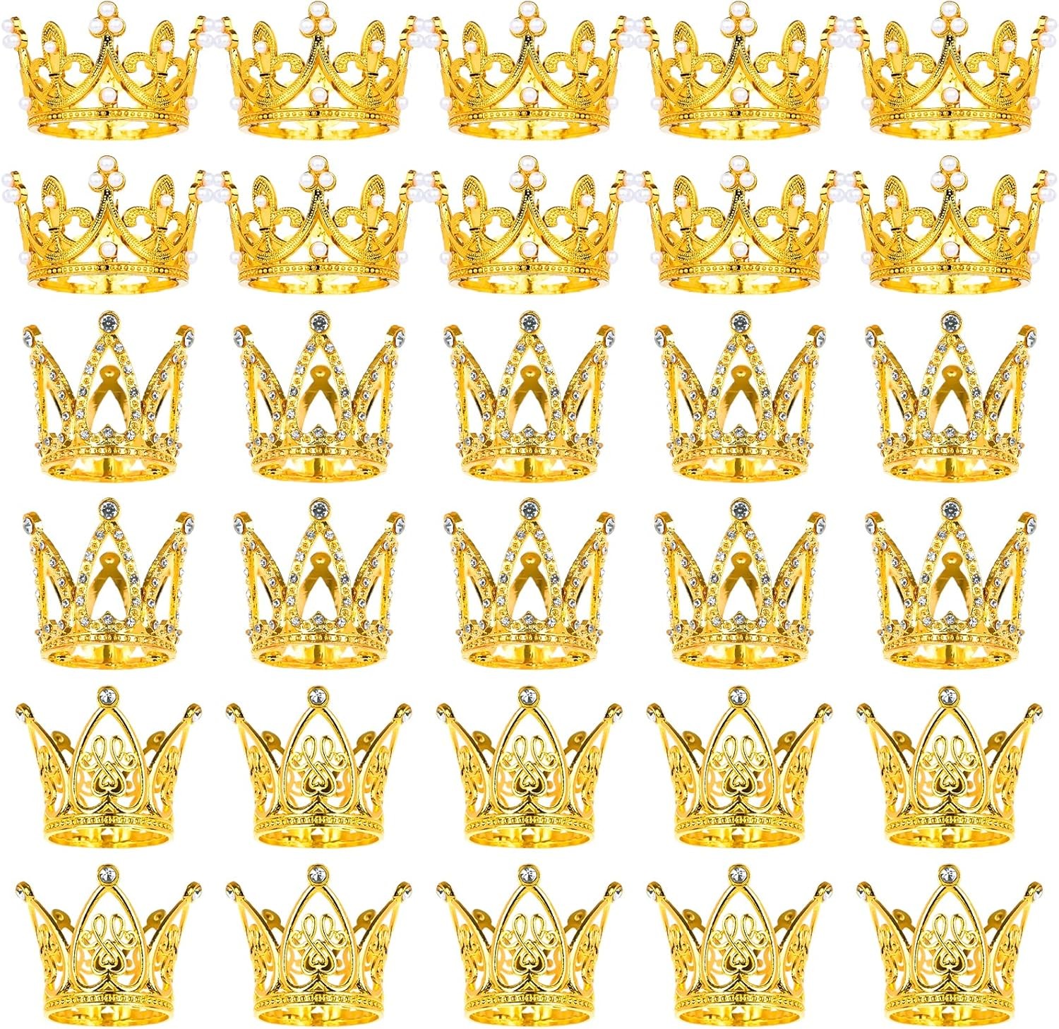 30 Pcs Crowns for Flower Bouquets Gold Crown Cake Topper Mini Crown for ...
