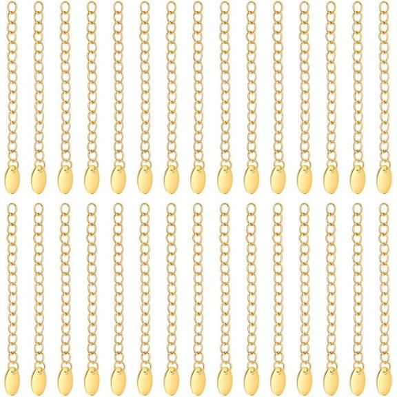 30 Pcs Curb Chain Extension with Oval Charms 58~68mm End Chains Vacuum Plating Golden Chains Stainless Steel Chain Necklace Extension Chain for Jewelry Making Golden 304 Stainless Steel