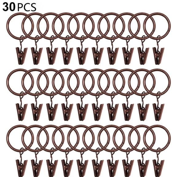 30 Pcs Curtain Rings With Clips, Strong Drapery Clips Hooks On Tension Rod Bracket, Interior Diameter Metal Eyelets Decorative Drapes Window Hangers -Red Patina