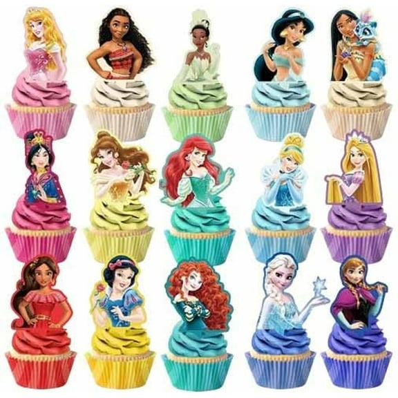 30 Pcs Cute Princess Cartoon Cake Toppers, Cupcake Decorations Birthday Cake, Cute Anime Princess Toppers for Muffin Waffles, Cake Scenographic Party Theme Cartoon for Children Girls