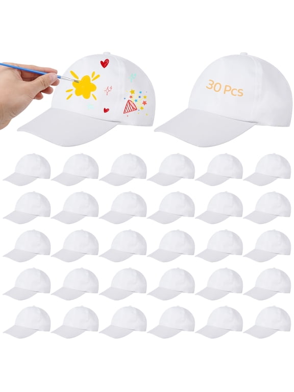 30 Pack White DIY Baseball Caps, Blank Adjustable Hats for Painting, Customization, Crafts, Group Events,Camp,and Sports Activities