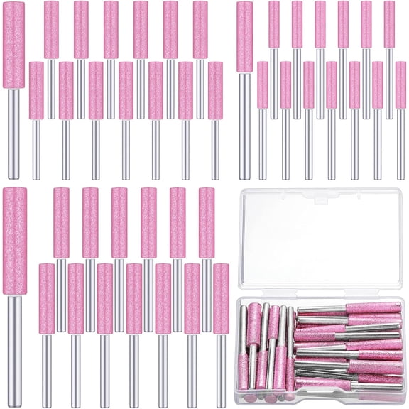 30 Pcs Diamond Chainsaw Sharpener Stone Bit High Hardness Chainsaw Sharpening Christmas Titanium Plated Wheels Grinding Tool for Electric Chain Saw Jewelry, 5/32, 3/16, 7/32 Inches (Pink)