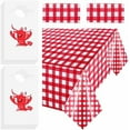 thumbnail image 1 of 30 Pcs Disposable Bibs and 2 Pcs 54 x 108 Inch Plastic Red Gingham Checkered Tablecloths Crawfish Boil Accessories Set for Seafood Party Supplies, 1 of 7