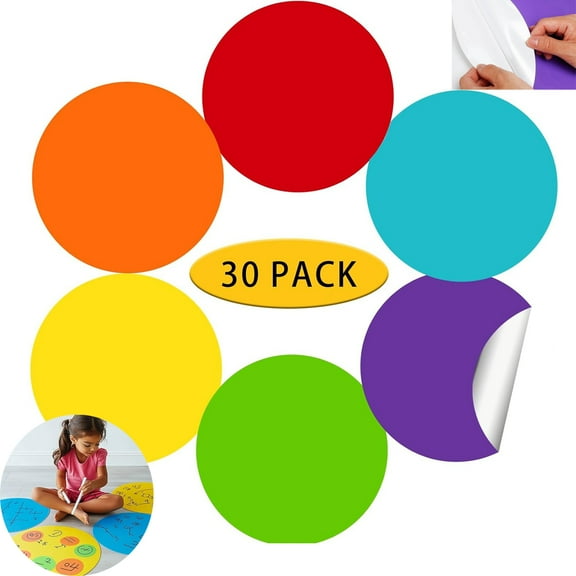 30 Pcs Dry Erase Circle Dots,Tutuviw 6 in Multicolor Vinyl Line Up Spots Sticker Whiteboard Marker Removable Vinyl Dot Stickers Self Adhesive Vinyl Floor Stickers for Teachers Playroom Home Desk
