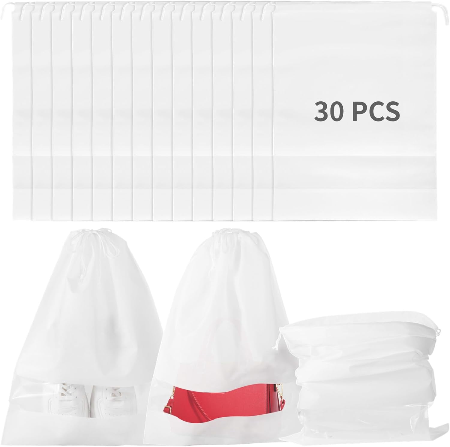 30 Pcs Dust Bags for Handbags and Purses, 21 x 16 In Purse Dust Bags for Storage with Window, Non-Woven Breathable Drawstring Handbag Dust Cover for Purses Shoes Boots Clothes Home Travel