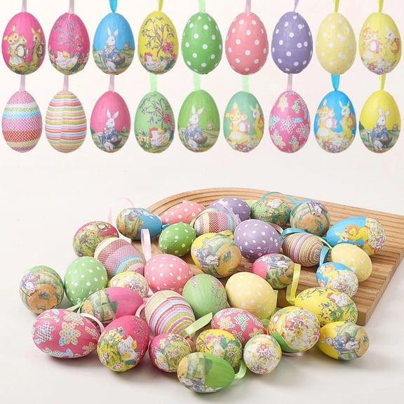 30 Pcs Easter Eggs Hanging Ornaments, Colorful Foam Easter Hanging Eggs Decorations, Spring Farmhouse Tree Ornaments Basket Filler Decor