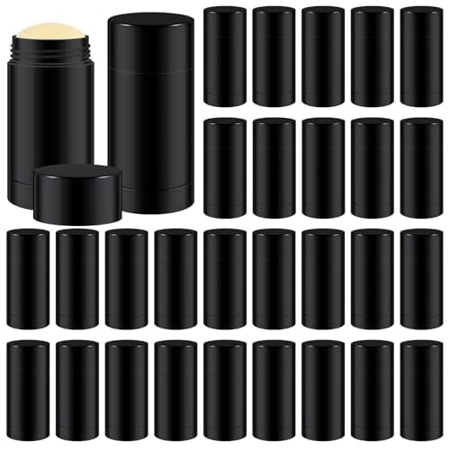 30 Pcs Empty Deodorant Containers Twist up Filling Stick Plastic Deodorant Container Refillable Bottles Bottomfill Round Lip Balm Tubes for Homemade DIY Lipstick Crayon(30 ml,Black)