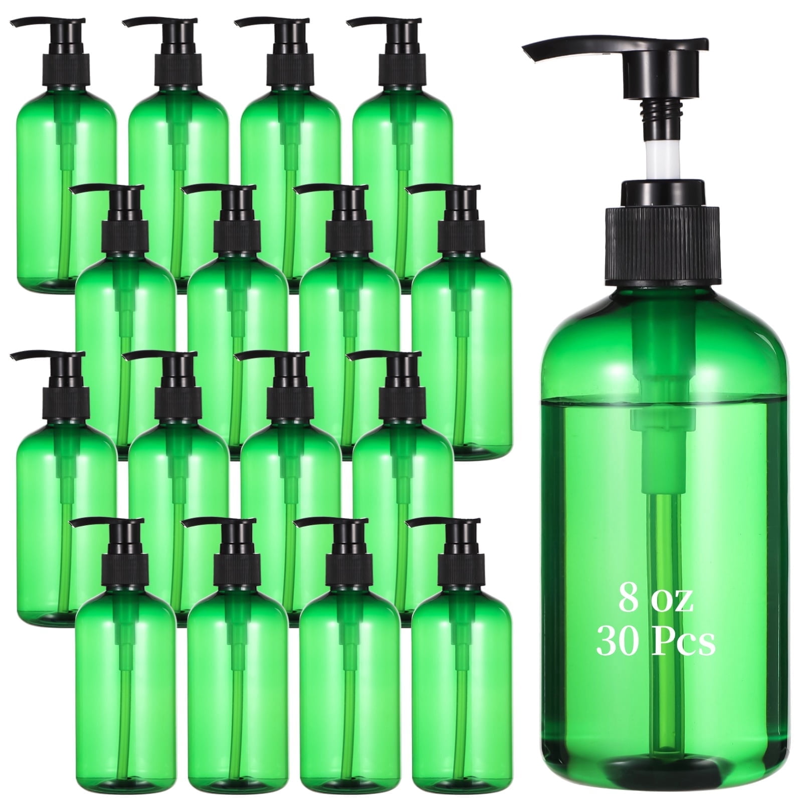 30 Pack 8 oz Empty Pump Bottles, Leak-Proof Refillable Travel Bottles for Shampoo, Lotion, Conditioner, Semi-Transparent Plastic Dispensers