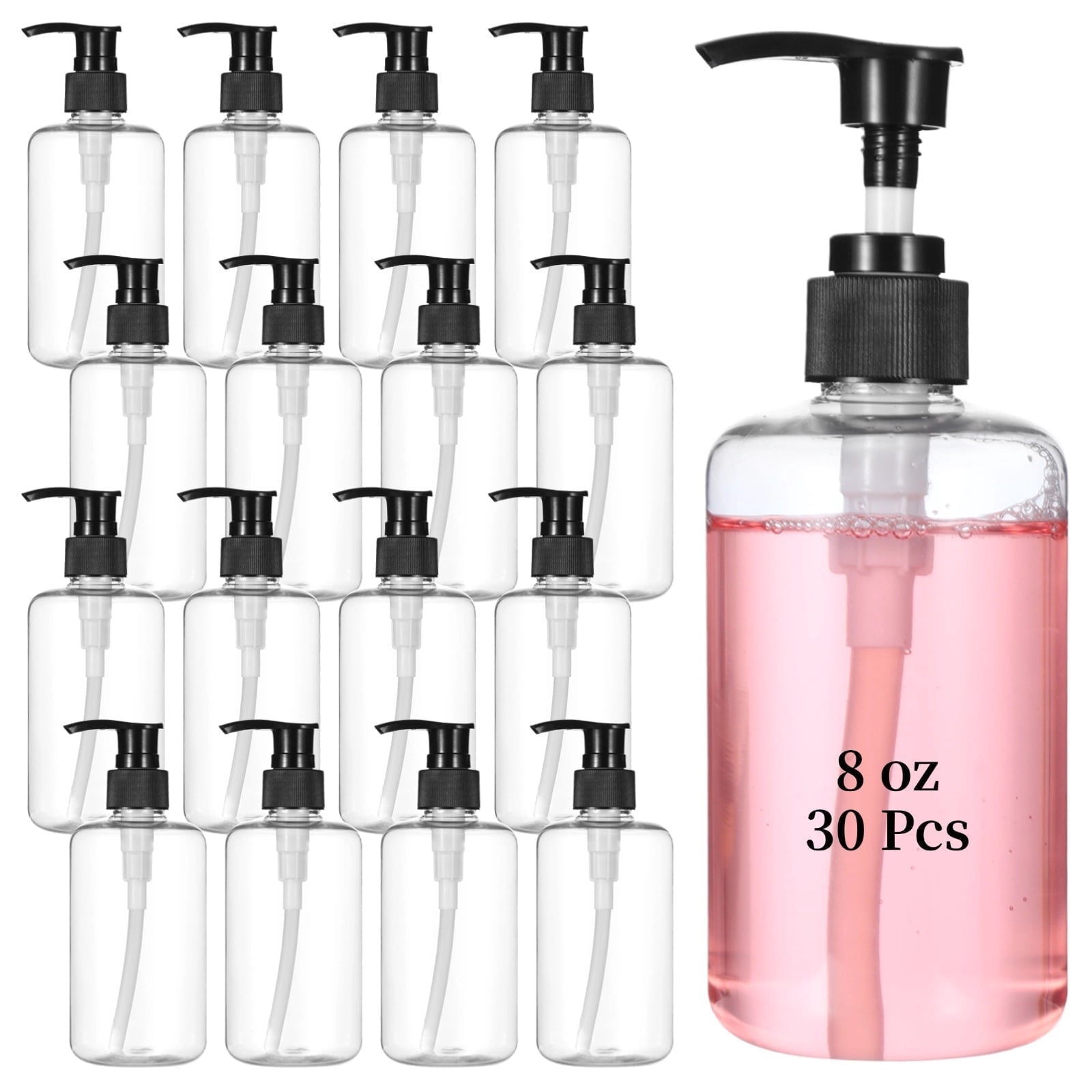 30 Packs Empty Pump Bottles, 8oz Shampoo Bottle Dispenser, Refillable Shampoo Bottles for Travel, Reusable Squeeze Lotion Dispenser, Empty Container for Liquid Soap, Travel Bottles for Toiletries