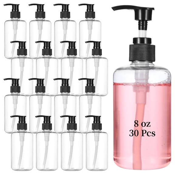 30 Packs Empty Pump Bottles, 8oz Shampoo Bottle Dispenser, Refillable Shampoo Bottles for Travel, Reusable Squeeze Lotion Dispenser, Empty Container for Liquid Soap, Travel Bottles for Toiletries