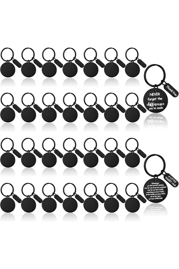 30 Pcs Engravable Metal Keychain Blanks Laser Engraving Stainless Steel Keychain Stamping Jewelry Blanks Key Rings Tags for DIY Crafts Gifts(Round,Bla