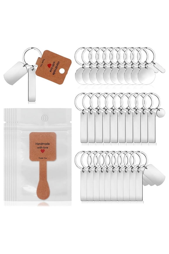 30 Pcs Engravable Metal Keychain Blanks Stamping Tags and Packaging Bags