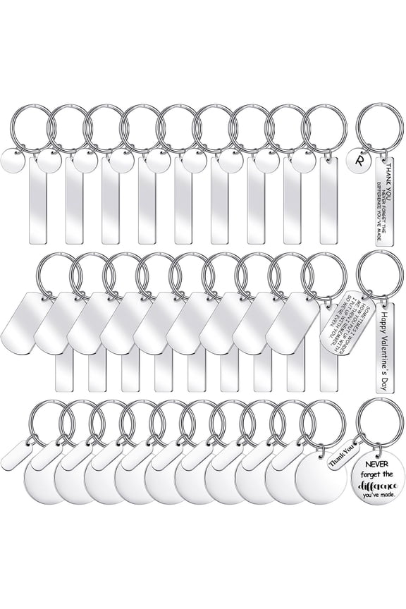 30 Pcs Engravable Stainless Steel Keychain Blanks Metal Blank for Laser Engraving 2025 Graduation Gifts Silver Silver