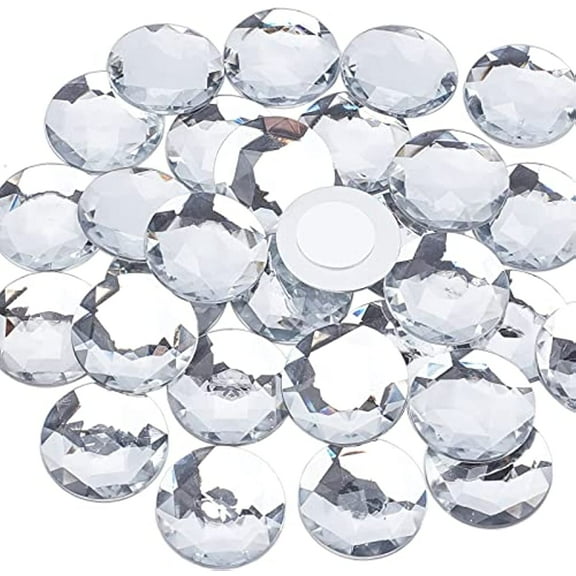 30 Pcs Extral Large Flat Back Round Acrylic Self-Adhesive Rhinestone with Container Circle Crystals Bling Sticker Acrylic for Costume Making Cosplay Jewels Crafts