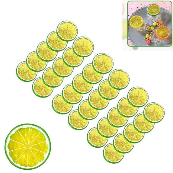 30 Pcs Fake Fruits Set,QZS Reusable Plastic Fruit Decor for Kitchen,Green Lifelike Lemon Decor Arrangements for Cabinet,Party Ornament