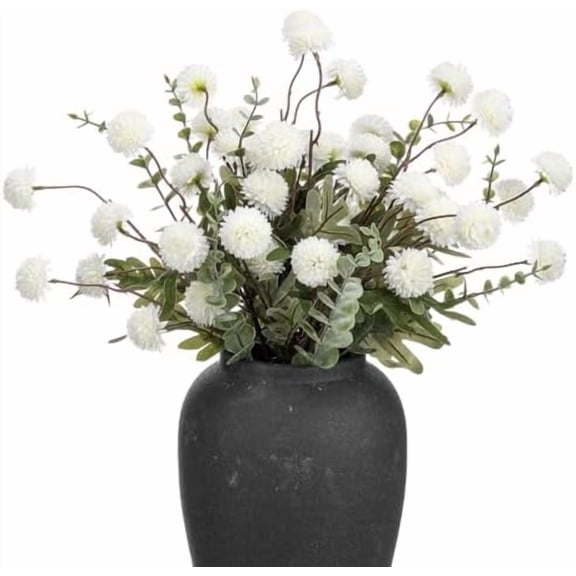 30 Pcs Faux Flowers Kiku White Included10 Small Mini Chrysanthemum and 20 Eucalyptus Stems Realistic Artificial Flowers Pom Pom Balls for Room Decor Floral Arrangements Centerpiece
