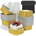 thumbnail image 1 of 30 Pcs Foil Baking Cups Topboutique Mini Cake Pans Cake Cups Disposable Ramekins Cupcake Cups Containers Cake Baking Pans Dessert Containers for Wedding/Festival/Holiday,with Lids for Wedding,Gold, 1 of 5