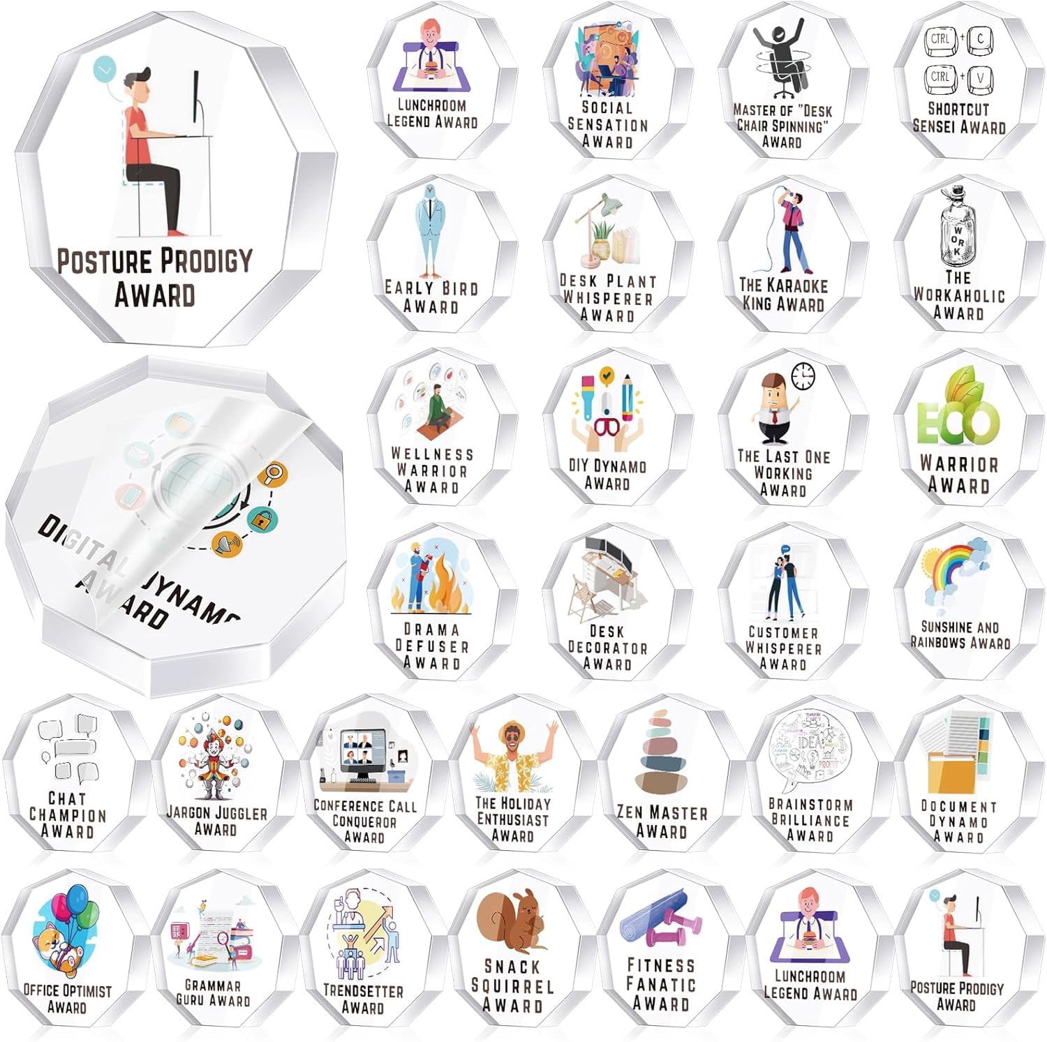 30 Pcs Funny Trophy Awards Gifts Bulk Christmas Small Clear Acrylic Team Reward Medallions for Employee Staff Appreciation Coworker Teacher Nurse Office