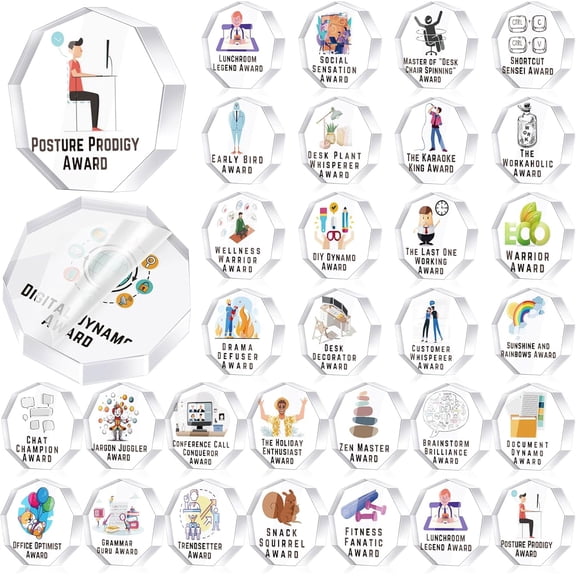 30 Pcs Funny Trophy Awards Gifts Bulk Christmas Small Clear Acrylic Team Reward Medallions for Employee Staff Appreciation Coworker Teacher Nurse Office