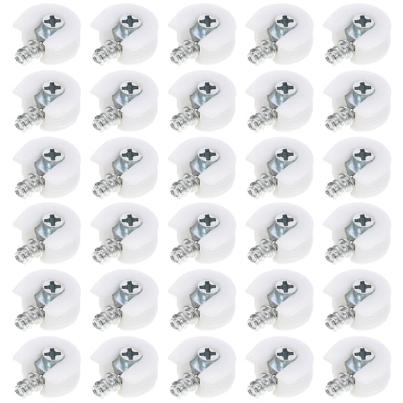 UKCOCO 30Pcs Furniture Connecting Pins White ABS Zinc Alloy Cam Lock Nut Connectors for Cabinets Shelves Wardrobes