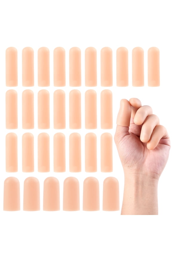30 Pcs Gel Finger Cots, 2 Sizes Thumb Protector, Soft Finger Covers for Cuts, Fingertip Protector for Embroidery, Cutting, Hands Cracking, Corns, Blisters, and Calluses Protect, Nude