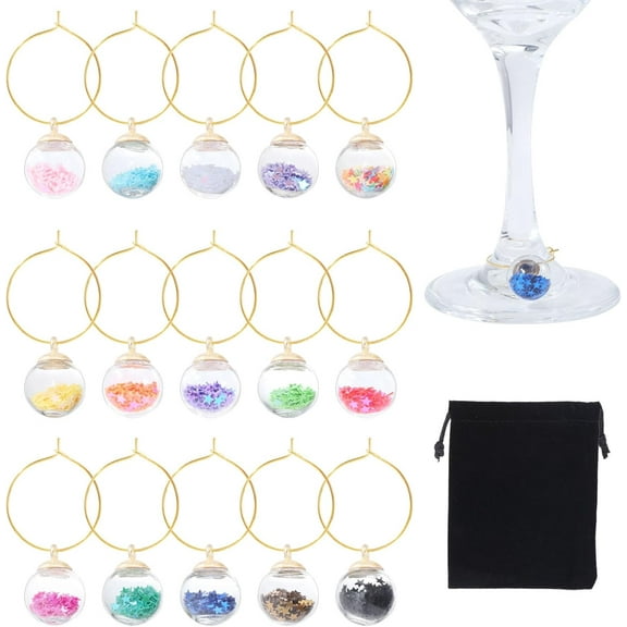 30 Pcs Glass Ball Charms Markers Tags Wine Charms Drink Markers Glass Ball Wine Glass Charms for Stem Glasses Wine Glass Identifier Wine Tasting Party Favors Decorations