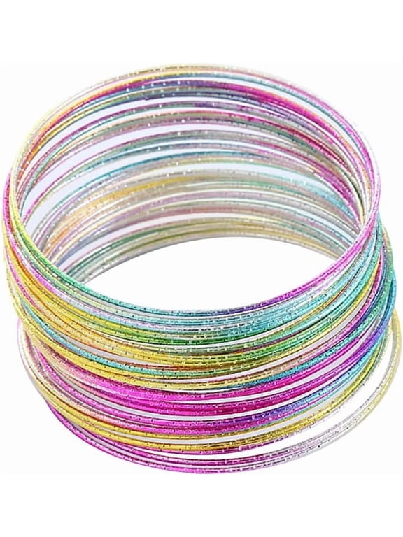 30 Pcs Glitter Bangles Bracelet Retro Neon Fancy Dress Bracelets Thin Metal Bohemian Stackable up Halloween Party -