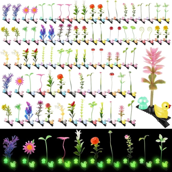 30 Pcs Glow Rave Trinkets Festival Duck Hair Clip with Bean Sprout Mushroom Sprout Hairpins Holiday Funny Plant Flower Hair Accessories for Women Music Festival