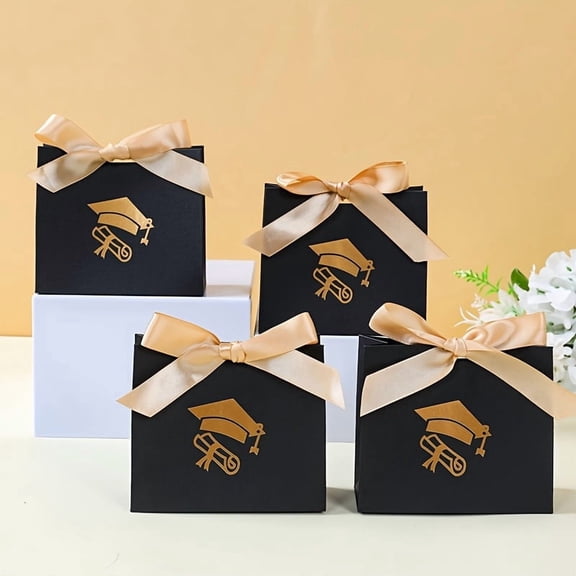 30 Pcs Graduation Bags with Handles Bow Ribbon Small Graduation Favor Bags Congrats Grad Treat Bags Class of 2026 Grad Paper Gift Bag for Primary Middle School Graduation Party Supplies