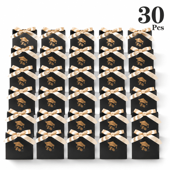 30 Pcs Graduation Bags with Handles Bow Ribbon Small Graduation Favor Bags Congrats Grad Treat Bags Class of 2026 Grad Paper Gift Bag for Primary Middle School Graduation Party Supplies