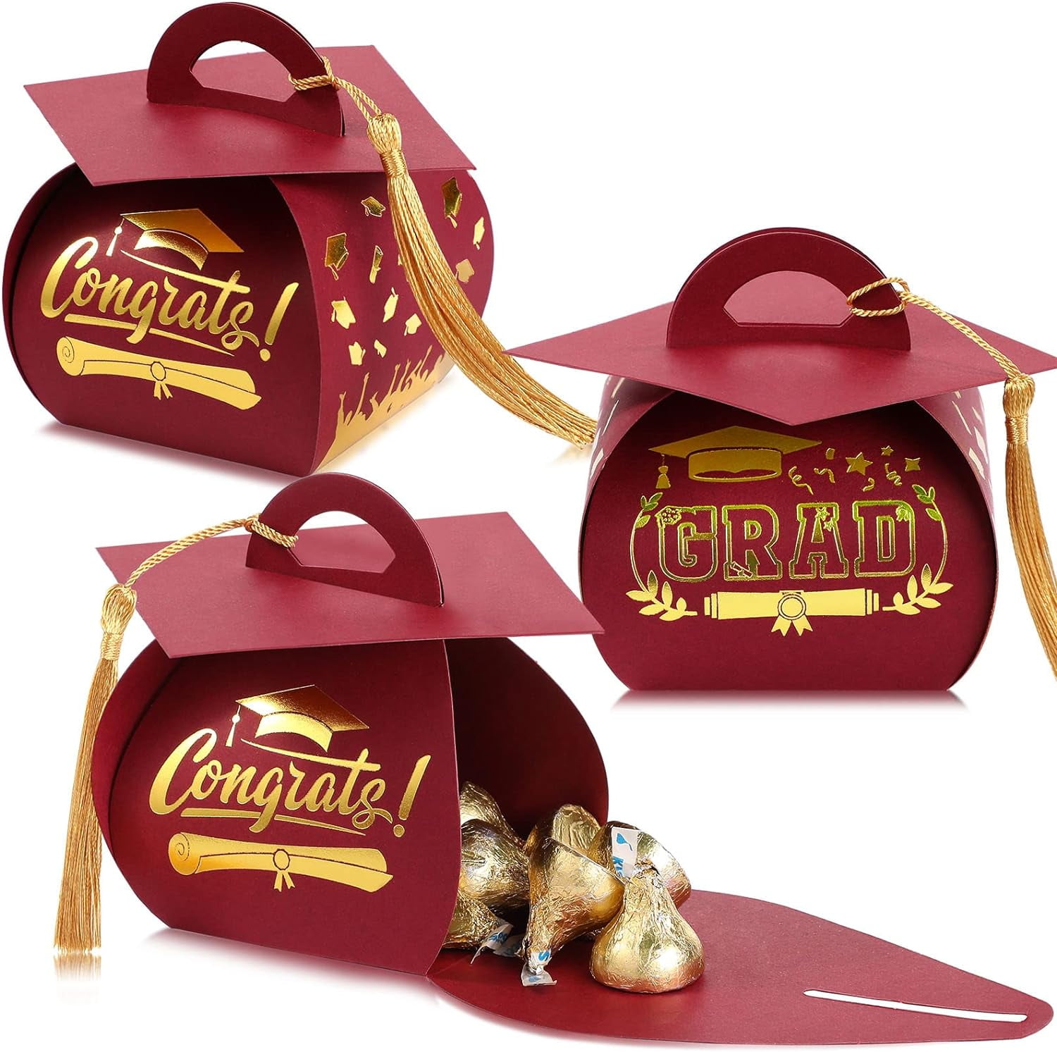 30 Pcs Graduation Cap Gift Boxes Graduation Decorations Class of 2026 Candy Box with Tassel for 2026 Grad Party Favors Supplies(Maroon, Gold)