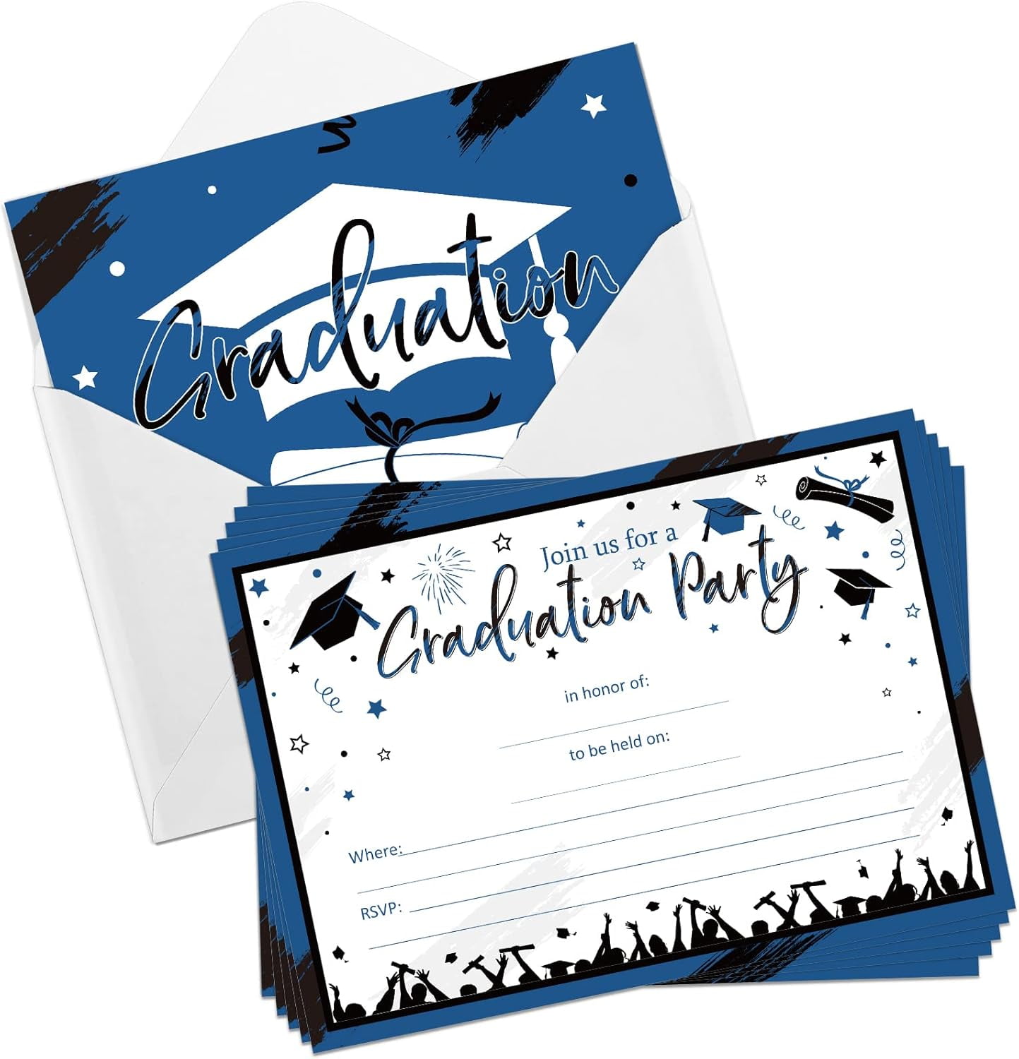 30 Pcs Graduation Party Invitations Graduation Invite Cards with Envelopes Grad Announcement Cards for College High School University Grad Celebration Announcement Grad Party(Blue Black)