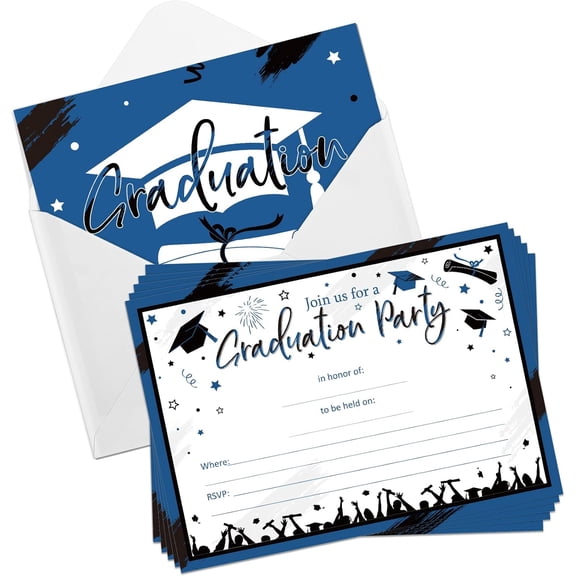 30 Pcs Graduation Party Invitations Graduation Invite Cards with Envelopes Grad Announcement Cards for College High School University Grad Celebration Announcement Grad Party(Blue Black)