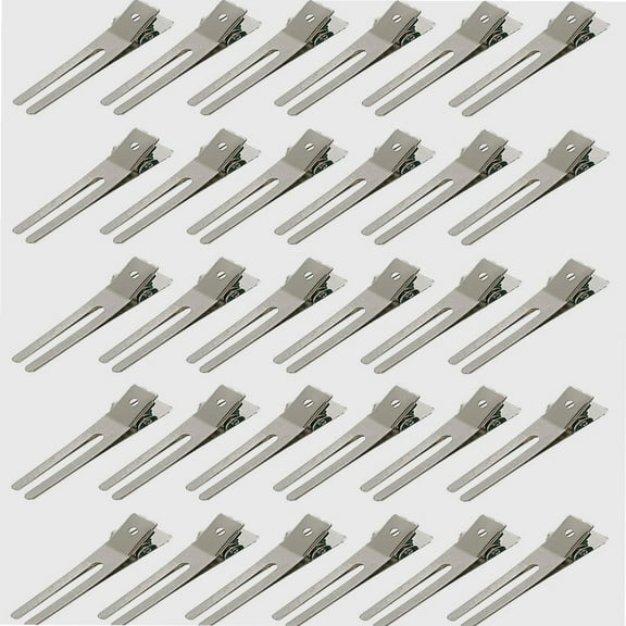 30 Pcs Hairdressing Double Prong Curl Clips 1.8" Curl Setting Section Hair Clips for Hair Bow Great Pin Curl Clip, Styling Clips for Hair Salon, Barber, Silver.